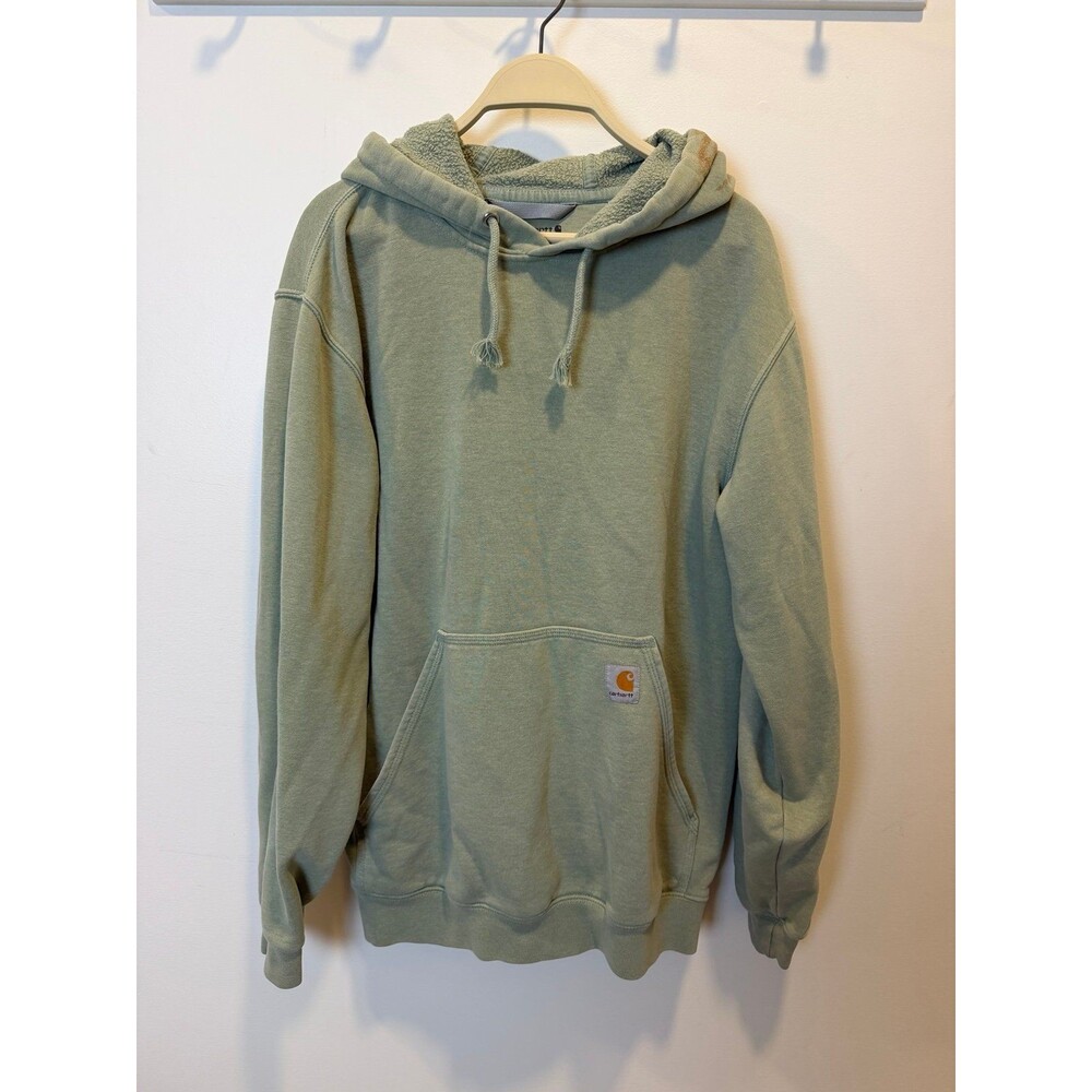 Carhartt Loose Fit Logo Sleeve Hoodie Sage Green Sherpa Hood Pullover Men’s M
